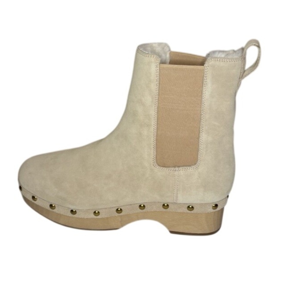 J.Crew Suede Faux Fur Lined Chelsea Clog Boots Beige Size 9 NEW without Box